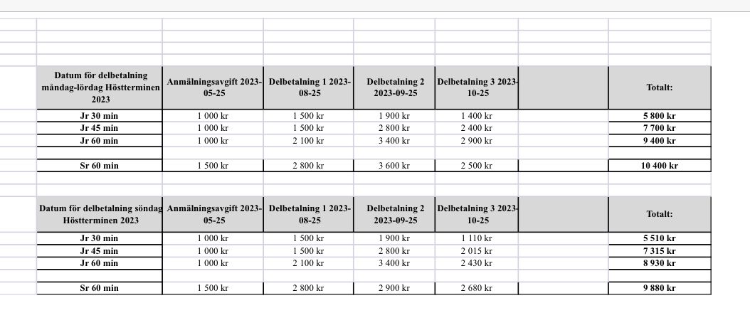 Delbetalning HT 2023 Swartlings Ridskola